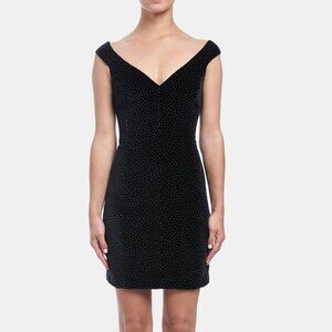 Theory Off The Shoulder Dress in Dotted Velvet Black and White Womens Size 2